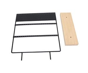 Estante metálico para pendientes, soporte para pendientes de botón y pendientes colgantes, organizador de exhibición de joyas con bandeja de madera extraíble, almacenamiento (Negra)