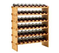 Estante modular apilable de bambú para vino - 6 niveles, capacidad 48 botellas, diseño estable para suelo o encimera, organizador de madera para bar y gabinete, 76x26x76 cm, capacidad: 48 botellas