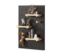Estante modular de pared con almacenamiento ajustable, ganchos y panel de visualización para sala de estar, taller y garaje, color negro, 40 x 60 cm, solución eficiente para ahorrar espacio