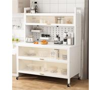 Estante multifuncional de 5 niveles para microondas y armario de almacenamiento, aparador de cocina con puerta abatible y accesorios para cocinar y cenar en casa