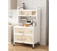 Estante multifuncional de 5 niveles, soporte para microondas y armario de almacenamiento de cocina con puerta abatible y accesorios para soluciones de ahorro de espacio