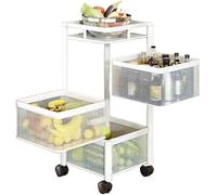 Estante multifuncional de almacenamiento de cocina rodante de 3 niveles para frutas, verduras, aperitivos y uso en el baño, organizador versátil blanco con ruedas