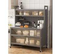Estante multifuncional para horno de cocina de 5 niveles, soporte para microondas y armario de almacenamiento con puerta abatible, aparador para el hogar y la cocina, color gris (100 cm)
