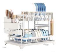 Estante multifuncional para platos con niveles de doble nivel que soportan cuencos, platos, palillos y tazas, además de una boquilla de drenaje retráctil para mantener las encimeras secas (negro2)