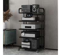 Estante multimedia con ruedas, moderno soporte de esquina para juegos y DVD, para equipos de audio y video, torre estéreo para consolas de juegos y enrutadores WiFi (negro, 50 x 40 x)