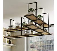 Estante nórdico de techo de madera y hierro - Estante colgante de cocina, ahorro de espacio para utensilios y cubiertos, elegante pasillo de almacenamiento, diseño moderno para decoración del hogar