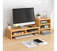 Estante organizador de escritorio de madera con soporte para monitor, profundidad de almacenamiento adicional para el hogar, oficina, escritorio, escritura, juegos y estudio, color madera, tamaño A