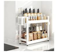 Estante organizador de especias de cocina, estante de metal de pie para la encimera con ganchos y soportes para utensilios, organizador de especias de metal grande inoxidable para la sala de estar