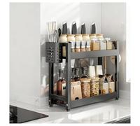 Estante organizador de especias de cocina, estante de metal de pie para la encimera con ganchos y soportes para utensilios, organizador de especias de metal grande inoxidable para la sala de estar