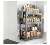 Estante organizador de especias de cocina, estante de metal de pie para la encimera con ganchos y soportes para utensilios, organizador de especias de metal grande inoxidable para la sala de estar