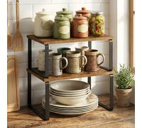 Estante organizador de gabinete, juego de 2 estantes de almacenamiento de cocina, especiero apilable, marrón