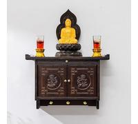 Estante para altar de Buda montado en la pared, mesa de meditación de bambú con almacenamiento para adoración doméstica, quema de incienso, ofrecer oraciones y meditación