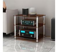 Estante para Altavoces AV Ste Rack con estantes de Vidrio Templado, Torre de Rack de 1/2/3/4 Niveles para Reproductor de CD/Receptor/Mueble de exhibición de Equipos AV, marrón, 3 Niveles.