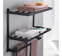 Estante para baño de 3 Niveles, Negro, Multifuncional, para Capas, Espacio, Aluminio, Perforado, para Montar en la Pared, toallero, Perchero, Cocina, baño, Organizador, Accesorios