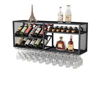 Estante para botellas de licor montado en la pared con soporte para copas de vino, estantes de bar para whisky y copas de vino, elegante solución de almacenamiento de cocina y comedor, perfecta para