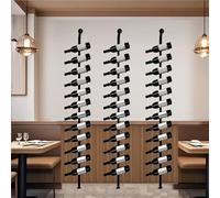 Estante para Botellas de Pared, H 185, botellero Negro para Vino, Contiene 12 botelleros de Metal, para restaurantes comerciales, despensas, Bares, bodegas (Negro, Tres Filas: 36 Botellas)