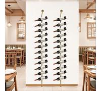Estante para Botellas de Pared, H 185, botellero Negro para Vino, Contiene 12 botelleros de Metal, para restaurantes comerciales, despensas, Bares, bodegas (Oro, Segunda Fila: 24 Botellas)