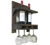 Estante para botellas de vino, 2 botellas, vintage, de madera maciza, montado en la pared, simple, bar, restaurante, copa de vino, estante de gabinete de vino, tamaño 32 x 19 x 41 cm, vida interesante
