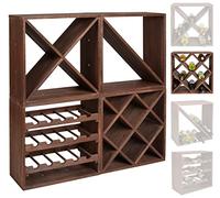 Estante para botellas de vino - Sistema modular CUBOX 50 - Mod. Dunkel 20 ROMBO - Capacidad hasta 20 botellas de 75 cl. - Tamaño 50 x 50 x 25 cm. en madera de pino FSC - Marrón