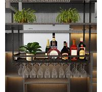 Estante para colgar en el techo para botellas de vino, copas, copas de vino, soporte de almacenamiento de vino montado en la pared para decoración de barra de cocina, estante de hierro forja