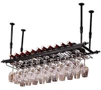 Estante para copas de vino boca abajo | Estante para botellas de vino de hierro forjado para colgar copas de vino | Soporte de exhibición de estante de vino negro | Barra colgante telescópica