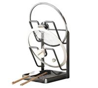 Estante para cubrir sartenes, soporte para tapa de gabinete para cocina organizada, soporte de almacenamiento de acero con secciones divididas, organizador de encimera ajustable para ollas, sartenes