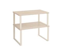 SONGMICS Estante para Especias, Juego de 2, Organizador de Armario, Estante de Almacenamiento de Cocina Extensible, Especiero de Metal y Madera, Beige Travertino y Blanco Crema KCS020L01