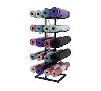 Estante para esterilla de yoga con soporte de rodillo de espuma, soporte de almacenamiento de 5 niveles para 20 esterillas, organizador que ahorra espacio para el hogar y el gimnasio