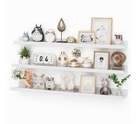 Estante para fotos de 36 pulgadas con borde, estantes flotantes blancos para pared, juego de 3, estantes de pared largos en diferentes profundidades para sala de estar, dormitorio, guardería