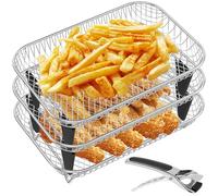 Estante para freidora de aire Air Fryer de 3 capas, accesorios apilables de acero inoxidable, estante rectangular para deshidratador de tostadas con 8 pies, 1 clip para horno Af300uk