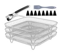 Estante para freidora de aire, alambre para freidora, 7.87 x 7.87 pulgadas, antiadherente, inoxidable, juego de 13 cestas de secado cuadradas apilables, ideal para verduras, tocino, carne, tostadas