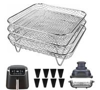 Estante para freidora de aire de 7 pulgadas compatible con Ninja Crispi/Ninja Pro 5QT/Cosori 5QT/Chefman 5-6QT/Instant Pot 4Qt Vortex Air fryer y más, 3 cestas apilables de acero inoxidable con 8 pies