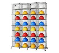 Estante para Guardar Cascos Estante de Almacenamiento de Gran Capacidad para Cascos y Equipos, Soporte Flexible y Móvil para Cascos de Seguridad, Vitrina para Cascos(Black,32 Grids - 147x37x192 cm)