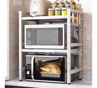 Estante para horno de microondas, estante expandible para microondas de 3 niveles, estante de acero al carbono sobre microondas, ancho de 40 a 63 cm, organizador de encimera de cocina ajustable con 6
