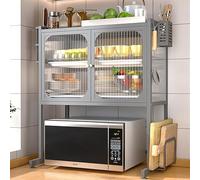 Estante para horno microondas que ahorra espacio con puerta abatible transparente, estante de cocina, armario de almacenamiento, 56,9 cm de ancho x 36,8 cm de profundidad x 75,9 cm de alto, diseño