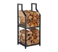 Estante para leña Relaxdays, 2 Niveles, Metal, 81,5 x 34,5 x 30,5 cm, Estante Interior, Negro