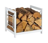 Estante para leña Relaxdays, Metal, Moderno, HBT: 36 x 43 x 35,5 cm, Soporte para leña, Madera apilada y leña, Blanco