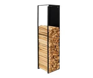 Estante para leña Relaxdays, Montaje en Pared, HBT: 140 x 25 x 25 cm, Hierro, Recubrimiento en Polvo, Negro