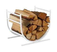Estante para leña Relaxdays U-Form, Metal, HBT: 40 x 46 x 38 cm, Estante para leña, Madera apilada, leña, Blanco