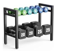 Estante para mancuernas de 2 niveles, 20 pulgadas, espacio ajustable, capacidad de 400 libras, para pesas rusas en casa o gimnasio (solo bastidor)