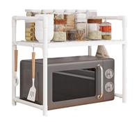 Estante Para Microondas Cocina | Soporte Horno Microondas con Ganchos - Organizador de Especias Ampliado Doble Planta Soporte Máquina De Pan - Organización Hogar Garaje Cuarto de Baño Encimera
