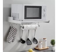 Estante para microondas de 38 cm de profundidad, aluminio espacial con soporte de plástico, capacidad de 50 kg, fácil instalación de perforación, elegante acabado blanco