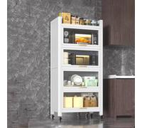 Estante para microondas de 5 niveles con ruedas, 50 cm de ancho, color blanco, ideal para cocinas pequeñas, solución de almacenamiento multifuncional para electrodomésticos y organización