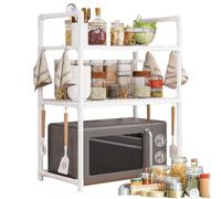 Estante para microondas, estante con ganchos para electrodomésticos de cocina - Ampliable para especias de doble capa con soporte para máquina de pan, ideal para casa, cocina, garaje, baño, despensa