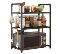 Estante para microondas extensible - Acero PP ajustable doble capa organizador cocina | Gancho porta horno con ganchos multiusos con estructura estable, cocina despensa mesa organización, estantería
