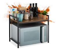 Estante para microondas Relaxdays, 40 x 53 x 33 cm, Hierro, MDF, Robusto, Ahorra Espacio, Negro/Madera Oscura