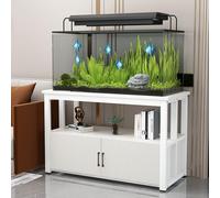 Estante para pecera con armario de almacenamiento, soporte de acuario, diseño de 2 niveles, 40-120 cm de longitud, ahorro de espacio, gran capacidad de carga, con puertas y estantes, perfecto para