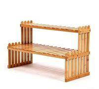 Estante para plantas de 2 niveles, soporte de madera para macetas de escritorio con diseño de escalera, para escritorio de oficina, estante de especias de cocina, organizador de baño, acabado natural