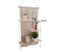 Estante para plantas flotante,Estante de macramé - Estante de tapiz bohemio de 3 pisos para plantas,Decoración rústica bohemia, estantes flotantes de cuerda, tapices de macramé para plantas, libros