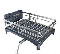 Estante para platos de encimera de acero inoxidable 304 con canales de escurridor, pies antideslizantes y uso eficiente del espacio para platos, cuencos y utensilios (A)